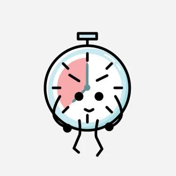 Cute Timer Clock Mascot Vector Character in Flat Design Style Stockillustratie