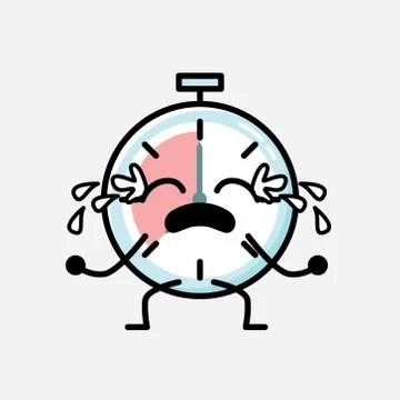 Cute Timer Clock Mascot Vector Character in Flat Design Style Illustrazione stock
