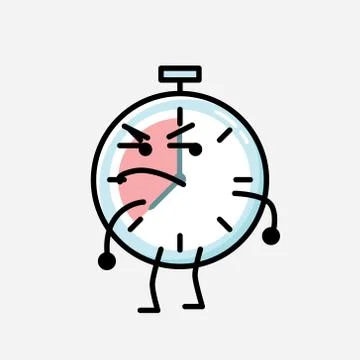 Cute Timer Clock Mascot Vector Character in Flat Design Style Stock Illustration