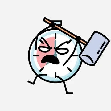 Cute Timer Clock Mascot Vector Character in Flat Design Style Stockillustratie