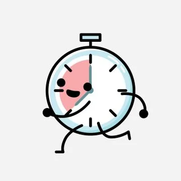 Cute Timer Clock Mascot Vector Character in Flat Design Style Stock Illustration