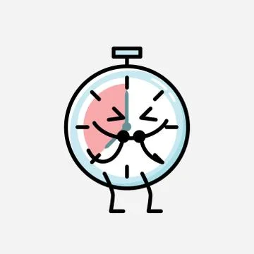 Cute Timer Clock Mascot Vector Character in Flat Design Style Stock Illustration