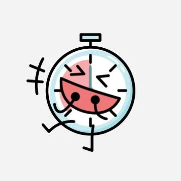 Cute Timer Clock Mascot Vector Character in Flat Design Style Illustrazione stock