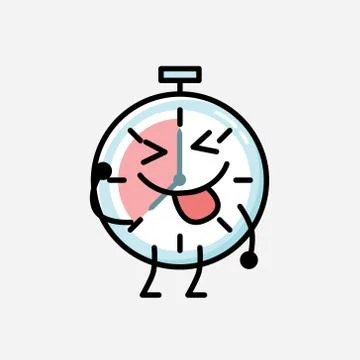 Cute Timer Clock Mascot Vector Character in Flat Design Style 库存插图