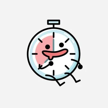 Cute Timer Clock Mascot Vector Character in Flat Design Style Illustrazione stock