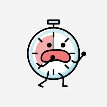 Cute Timer Clock Mascot Vector Character in Flat Design Style イラスト素材