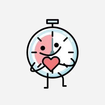Cute Timer Clock Mascot Vector Character in Flat Design Style Stock Illustration
