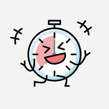 Cute Timer Clock Mascot Vector Character in Flat Design Style Stockillustratie