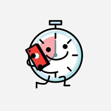 Cute Timer Clock Mascot Vector Character in Flat Design Style Stock Illustration