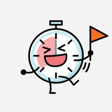Cute Timer Clock Mascot Vector Character in Flat Design Style 스톡 일러스트