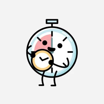 Cute Timer Clock Mascot Vector Character in Flat Design Style Stockillustratie
