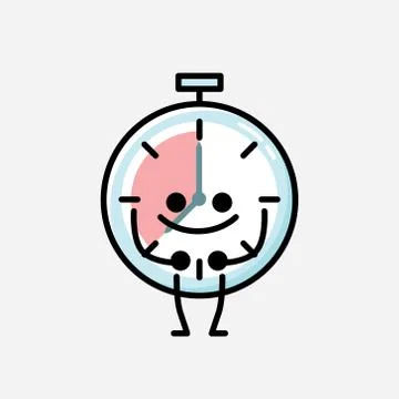 Cute Timer Clock Mascot Vector Character in Flat Design Style Illustrazione stock