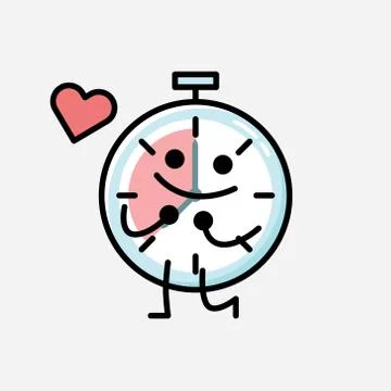 Cute Timer Clock Mascot Vector Character in Flat Design Style Stock Illustration