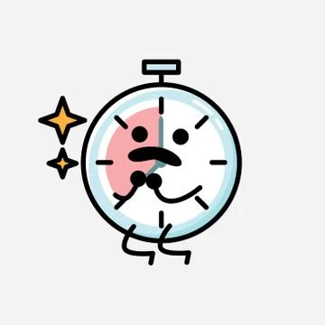 Cute Timer Clock Mascot Vector Character in Flat Design Style Stock Illustration