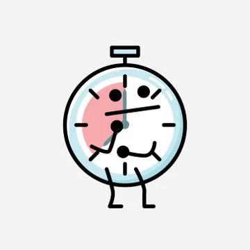 Cute Timer Clock Mascot Vector Character in Flat Design Style Illustrazione stock