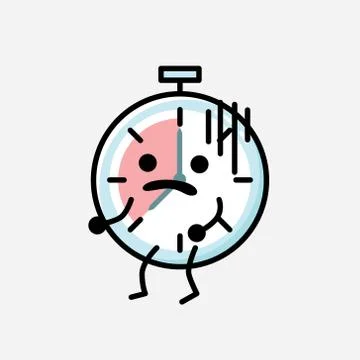 Cute Timer Clock Mascot Vector Character in Flat Design Style 库存插图