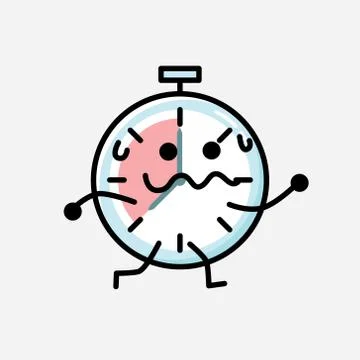 Cute Timer Clock Mascot Vector Character in Flat Design Style Stock Illustration