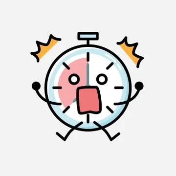 Cute Timer Clock Mascot Vector Character in Flat Design Style Stock Illustration