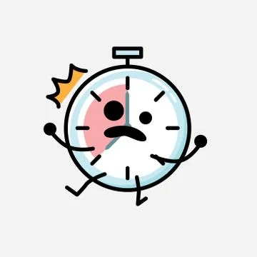 Cute Timer Clock Mascot Vector Character in Flat Design Style 库存插图