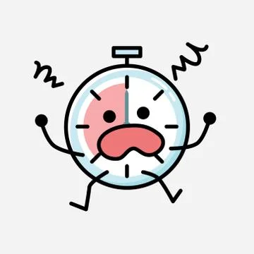 Cute Timer Clock Mascot Vector Character in Flat Design Style Illustrazione stock