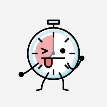 Cute Timer Clock Mascot Vector Character in Flat Design Style Stock Illustration