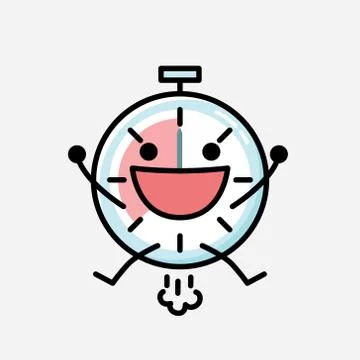 Cute Timer Clock Mascot Vector Character in Flat Design Style Stock Illustration