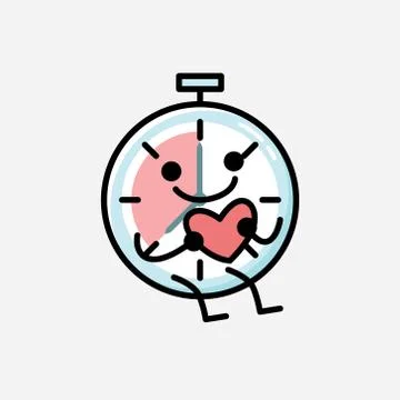 Cute Timer Clock Mascot Vector Character in Flat Design Style 스톡 일러스트