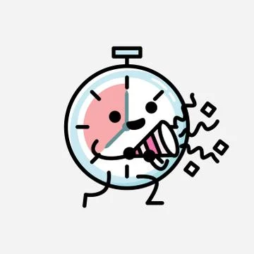 Cute Timer Clock Mascot Vector Character in Flat Design Style Illustrazione stock