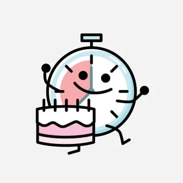 Cute Timer Clock Mascot Vector Character in Flat Design Style Stock Illustration