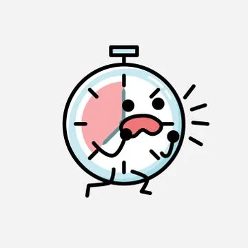 Cute Timer Clock Mascot Vector Character in Flat Design Style 스톡 일러스트