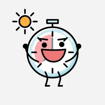 Cute Timer Clock Mascot Vector Character in Flat Design Style Stock Illustration