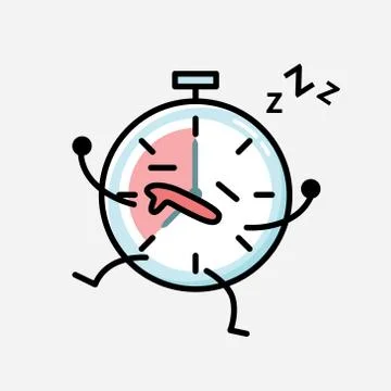 Cute Timer Clock Mascot Vector Character in Flat Design Style Stock Illustration