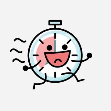 Cute Timer Clock Mascot Vector Character in Flat Design Style 库存插图