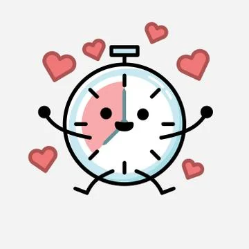 Cute Timer Clock Mascot Vector Character in Flat Design Style Stockillustratie