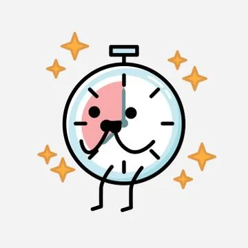 Cute Timer Clock Mascot Vector Character in Flat Design Style Stock Illustration