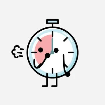 Cute Timer Clock Mascot Vector Character in Flat Design Style 库存插图