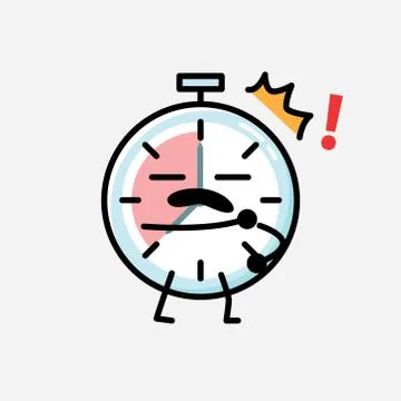 Cute Timer Clock Mascot Vector Character in Flat Design Style 스톡 일러스트