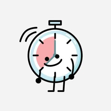 Cute Timer Clock Mascot Vector Character in Flat Design Style Stock Illustration