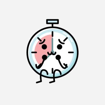 Cute Timer Clock Mascot Vector Character in Flat Design Style 库存插图