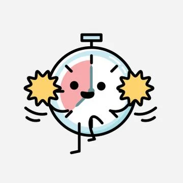 Cute Timer Clock Mascot Vector Character in Flat Design Style Stock Illustration