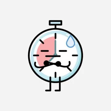 Cute Timer Clock Mascot Vector Character in Flat Design Style Stock Illustration