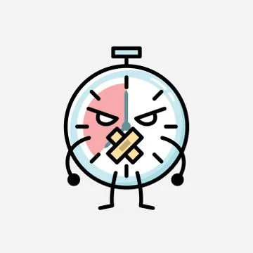 Cute Timer Clock Mascot Vector Character in Flat Design Style 스톡 일러스트