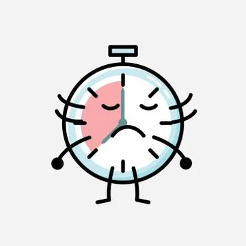 Cute Timer Clock Mascot Vector Character in Flat Design Style Stock Illustration