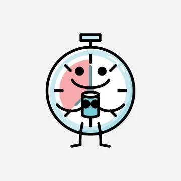 Cute Timer Clock Mascot Vector Character in Flat Design Style Illustrazione stock