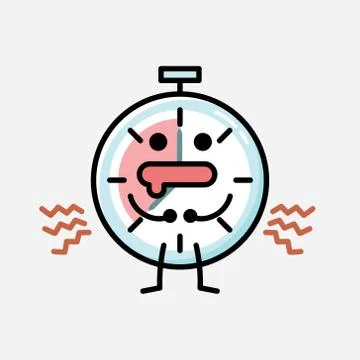 Cute Timer Clock Mascot Vector Character in Flat Design Style イラスト素材