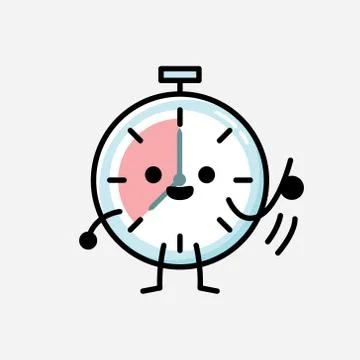 Cute Timer Clock Mascot Vector Character in Flat Design Style Stock Illustration