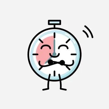 Cute Timer Clock Mascot Vector Character in Flat Design Style Stock Illustration