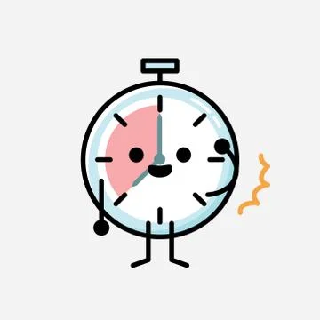 Cute Timer Clock Mascot Vector Character in Flat Design Style Stock Illustration