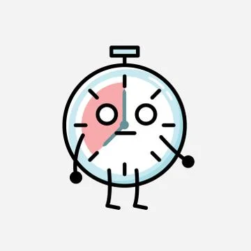 Cute Timer Clock Mascot Vector Character in Flat Design Style 스톡 일러스트