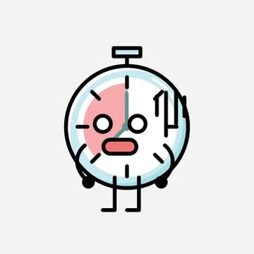 Cute Timer Clock Mascot Vector Character in Flat Design Style Stock Illustration